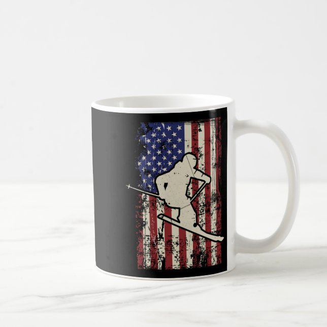 USA flagga Ski Skiing&amp; Skiier-Långärmad Kaffemugg (Höger)