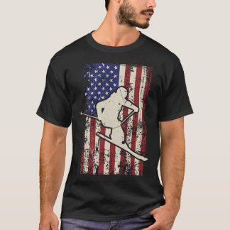 USA flagga Ski Skiing& Skiier-Långärmad T Shirt