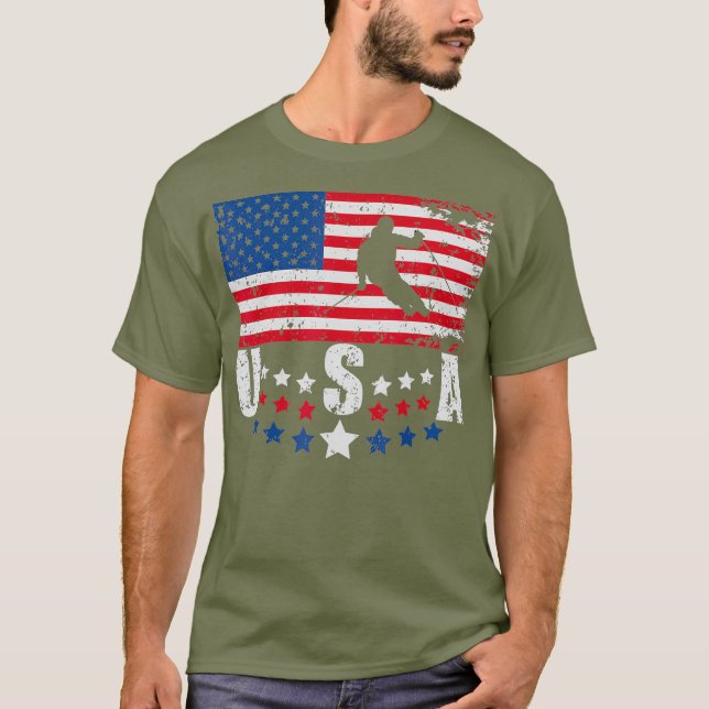 USA flagga Skiing Skier Ski Älskare Tee (Framsida)