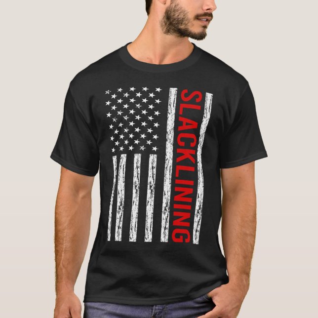 USA flagga Slackling Slackline Slackline Slackline T Shirt (Framsida)