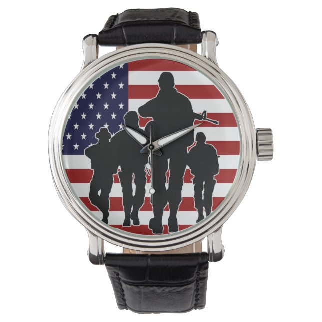 USA flagga Soldiers Silhouette Wrist Watch Armbandsur (Framsida)