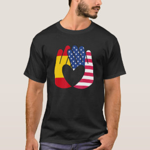 USA flagga Spanien, Flagga Vänskap Brotherree Händ T Shirt