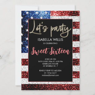 USA flagga sparkles Sweet 16 Birthday Lets party Inbjudningar