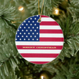 USA flagga Stars Rand Amerika Patriotisk jul Julgransprydnad Keramik