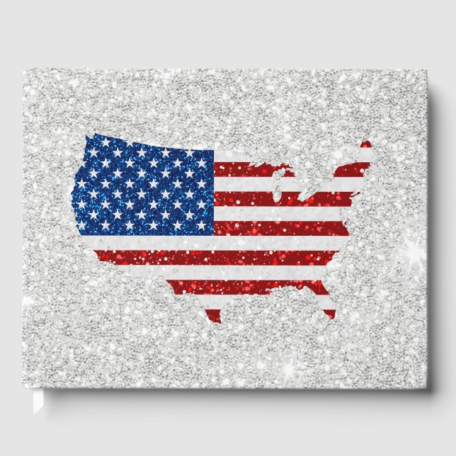 USA flagga Stars & Rand juli 4 Glitter Gästböcker (Framsida)