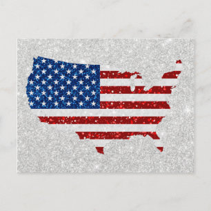 USA flagga Stars & Rand juli 4 Glitter Vykort
