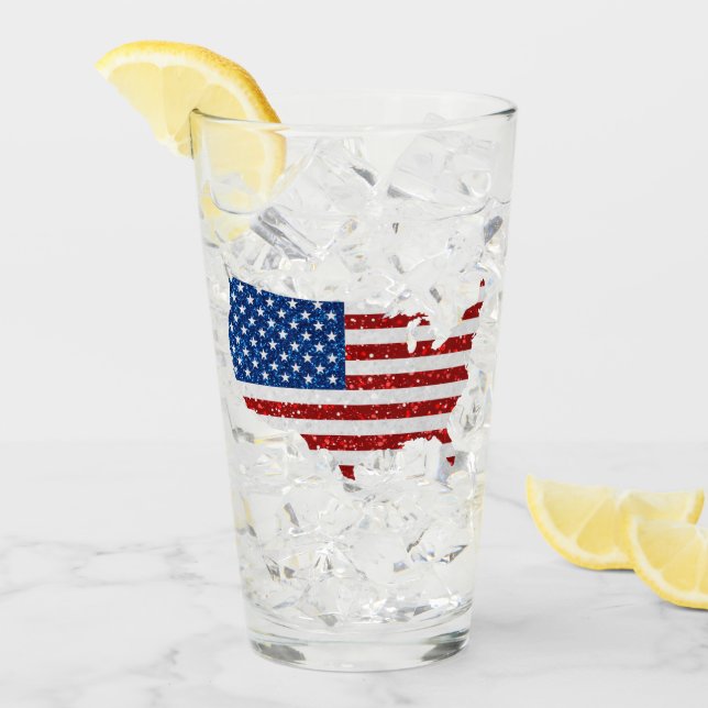 USA Flagga Stjärnor & Ränder 4 Juli Glitter Glaskopp (Framsida Ice)