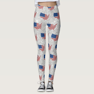 USA Flagga Stjärnor & Ränder 4 Juli Glitter Leggings