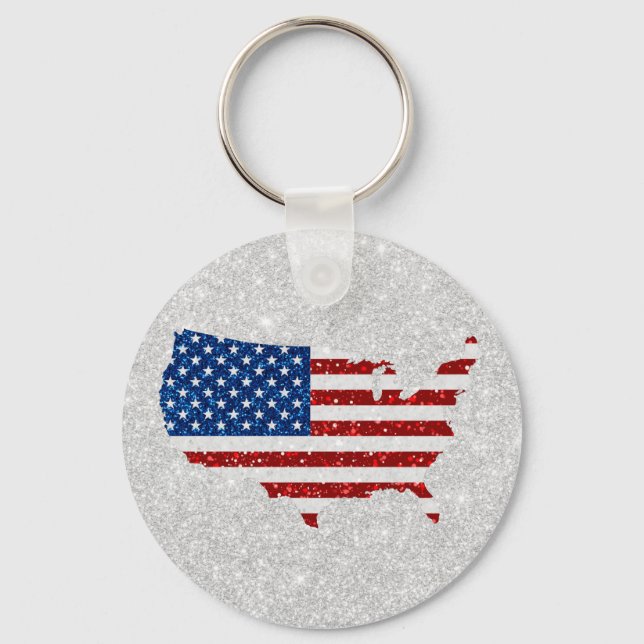 USA Flagga Stjärnor & Ränder 4 Juli Glitter Nyckelring (Framsida)