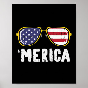 USA Flagga Sunglass Merica Memorial Day Patriot Ma Poster