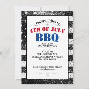 USA flagga Svart Vit gnistrar 4 juli BBQ-fest Inbjudningar