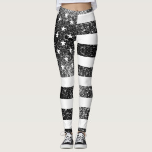 USA flagga svartvita gnistor glitter Leggings