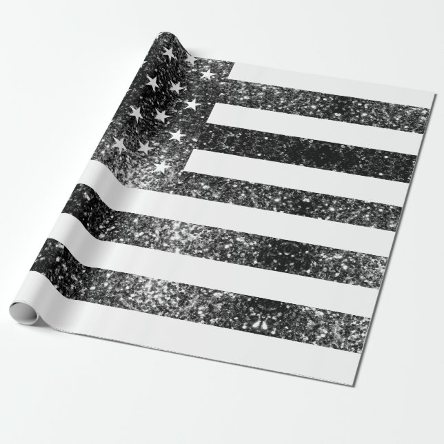 USA flagga svartvita gnistor glitter Presentpapper (Utrullad)