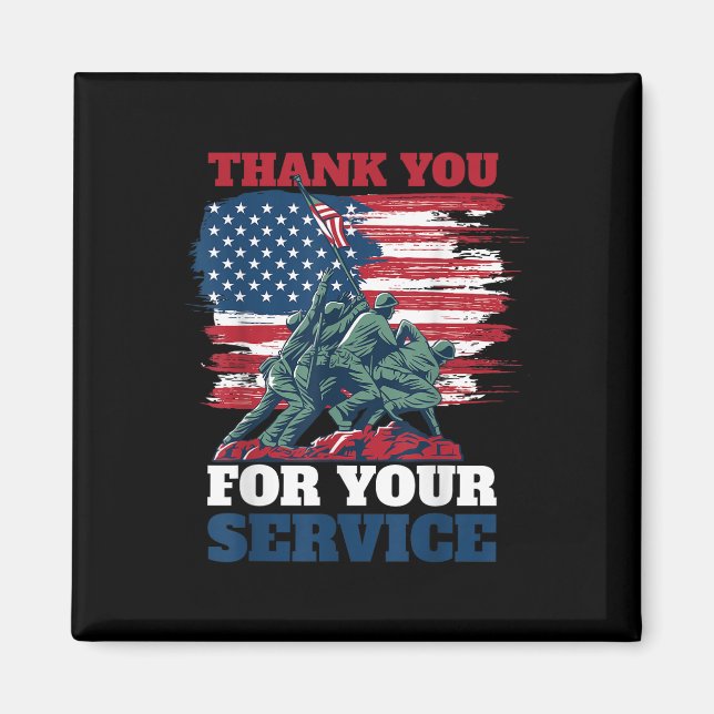 USA flagga Tack för din tjänst - veteraner Magnet (Framsidan)