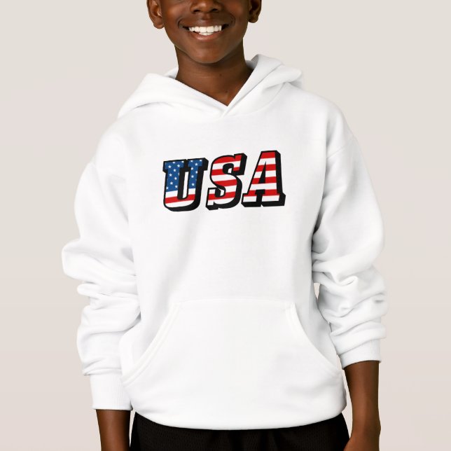 USA flagga Text Hooded Sweatshirt Tröja (Framsida)