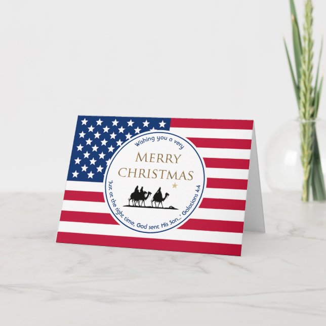 USA FLAGGA Three Wise Manar Scripture CHRISTMAS Helgkort (Framsida)