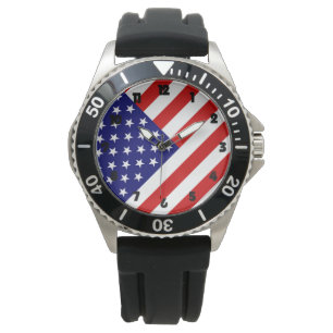 USA flagga Tjock Black Numbers Manar cn Armbandsur