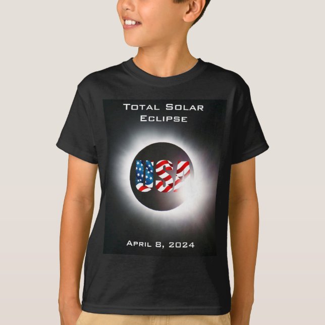 USA FLAGGA Total solnedgång 8 april 2024 T Shirt (Framsida)