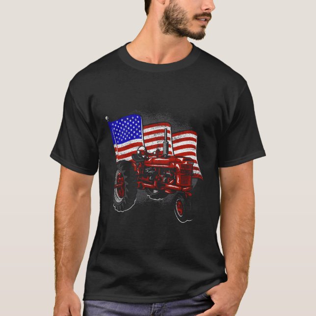 USA flagga Tractor Farmer T Shirt (Framsida)