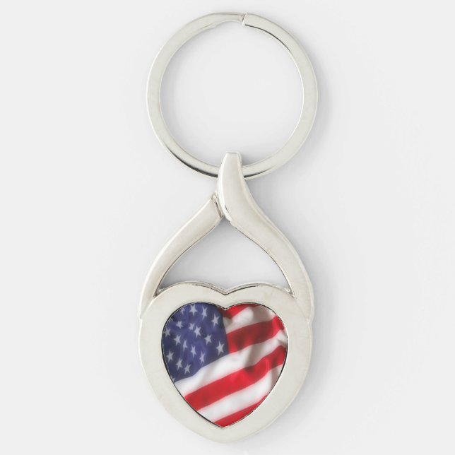 USA-flagga Twisted Heart Silverfärgad Nyckelring (Framsidan)