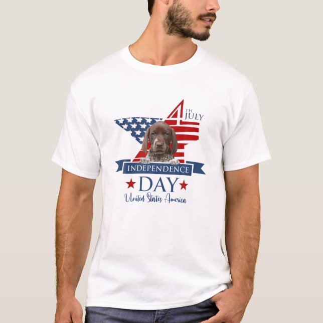 USA flagga-tysk korthögtalare S, Hund 4th of T Shirt (Framsida)