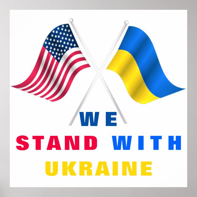 USA flagga - Ukrainas Flagga - vi står på Ukrainas Poster (Framsidan)