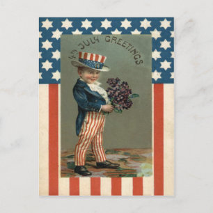 USA Flagga Uncle Sam Pojke Violer Vykort