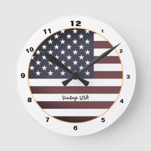 USA flagga & USA klockan /vintage Rund Klocka