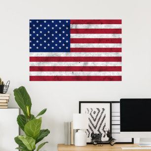USA flagga vintage röd vit blå Amerika patriotisk Poster