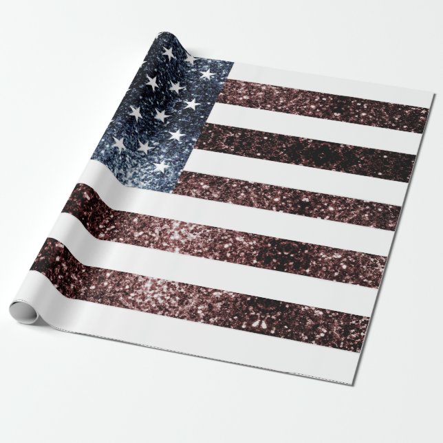 USA flagga vintage, rödblåskärmsglitter glitter Presentpapper (Utrullad)