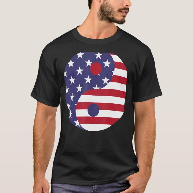 USA flagga Ying och Yang T Shirt (Framsida)