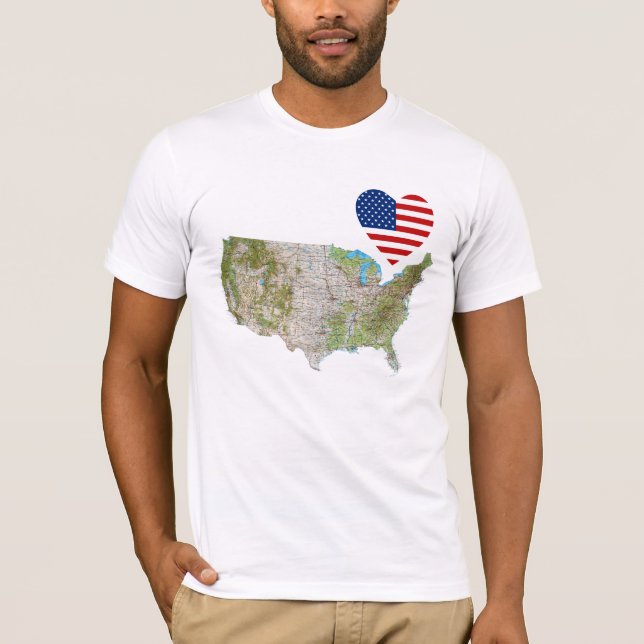 USA flaggahjärta och kartaT-tröja Tee (Framsida)