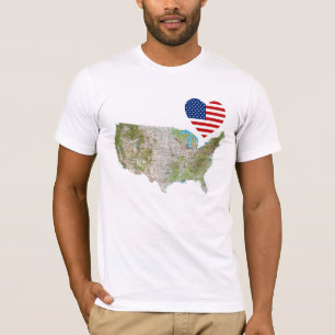 USA flaggahjärta och kartaT-tröja Tee Shirt