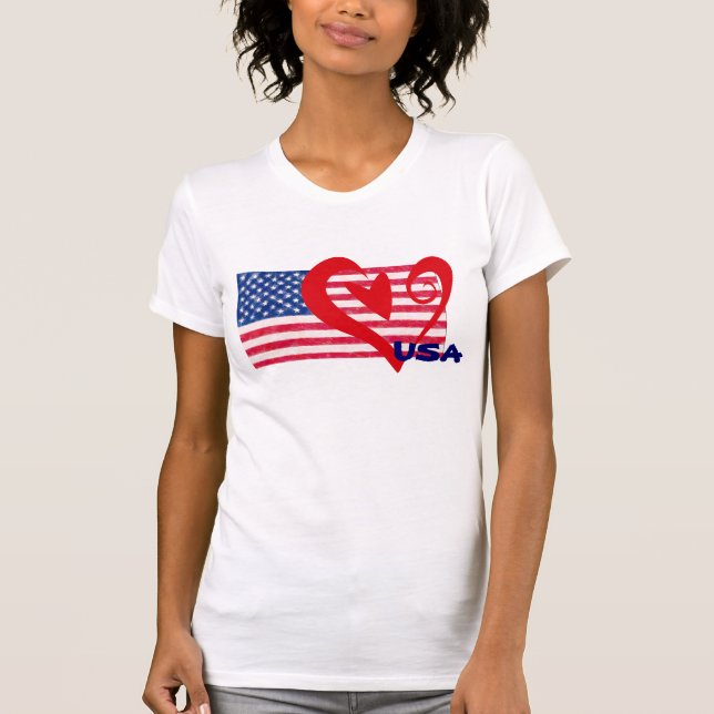 USA flaggahjärtaskjorta Tee (Framsida)