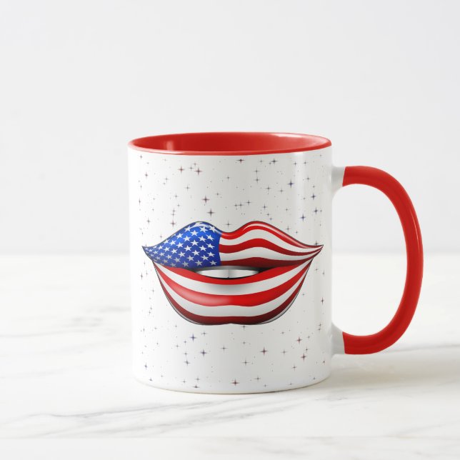 USA flaggaläppstift på att le läpparmuggen Mugg (Höger)