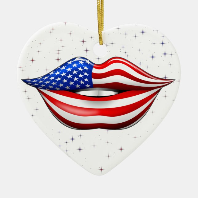 USA flaggaläppstift på att le läpparprydnaden Julgransprydnad Keramik (Framsidan)