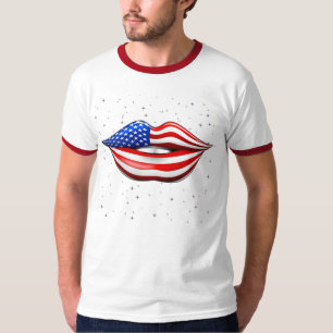 USA flaggaläppstift på att le läpparT-tröja Tee