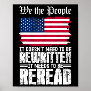 USA-flaggan Amerikanska konstitutionen måste läsas Poster