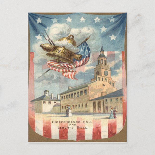 USA-flaggan Independence Hall Frihetsklockan Vykort (Framsida)