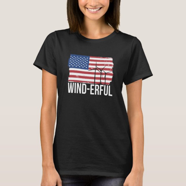 USA Flagge Amerika Fahen Wind Erful Wind Turbine E T Shirt (Framsida)