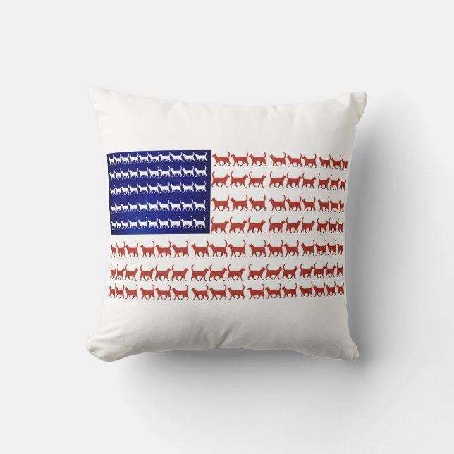 USA Flat Cats Red White och Blue Dekorativ kudde (Framsida)
