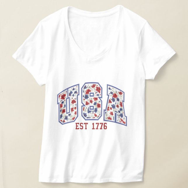 USA floral patriotic design  T Shirt (Laydown)