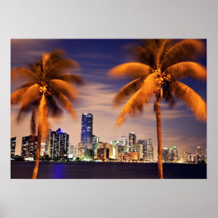 USA Florida, Miami horisont på skymningen Poster