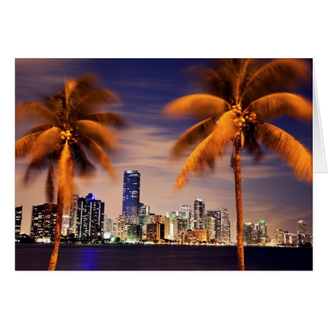 USA, Florida, Miami skyline vid dusk Hälsningskort (Framsidan Horizontal)