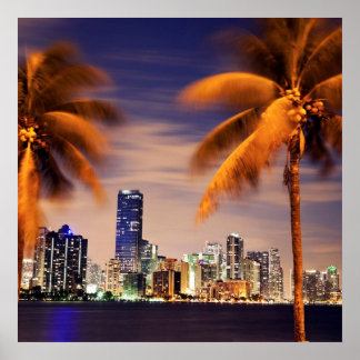 USA, Florida, Miami skyline vid dusk Poster