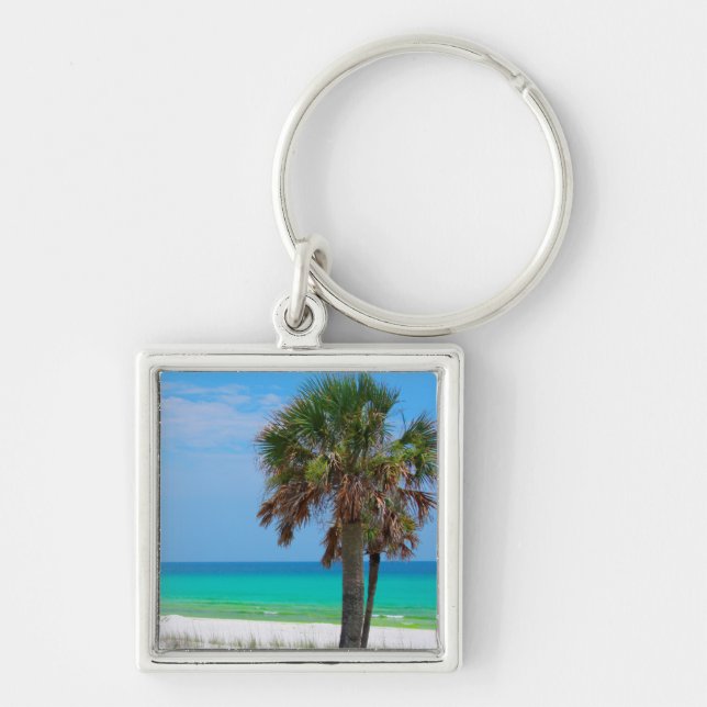 USA, Florida. Palmträd på Emerald Coast Fyrkantig Silverfärgad Nyckelring (Framsidan)