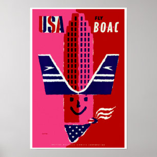 USA ~-fluga BOAC Poster
