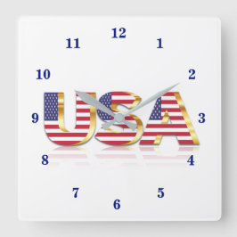 USA - Förenta staterna - Flagga - Patriotic Fyrkantig Klocka