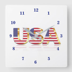 USA - Förenta staterna - Flagga - Patriotic Fyrkantig Klocka