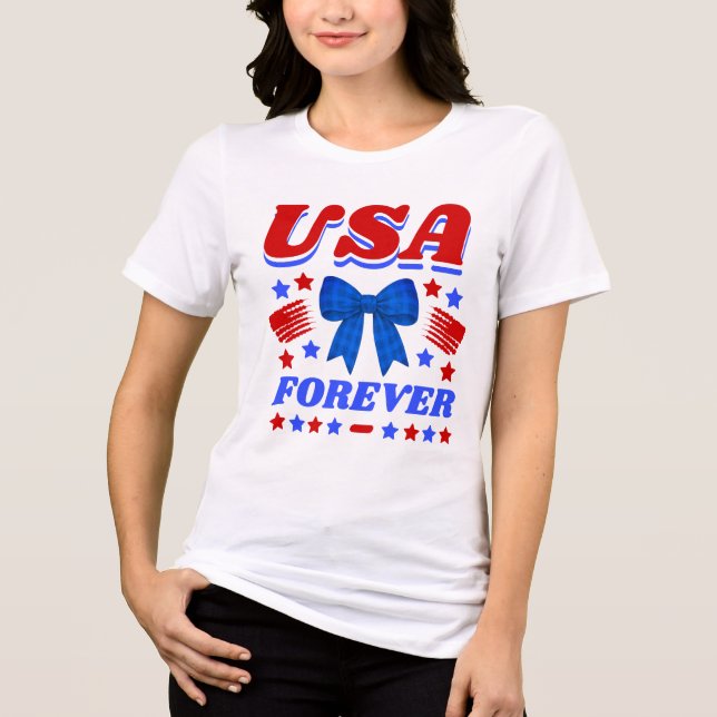 USA Forever Blå Gingham Slöja T Shirt (Framsida)
